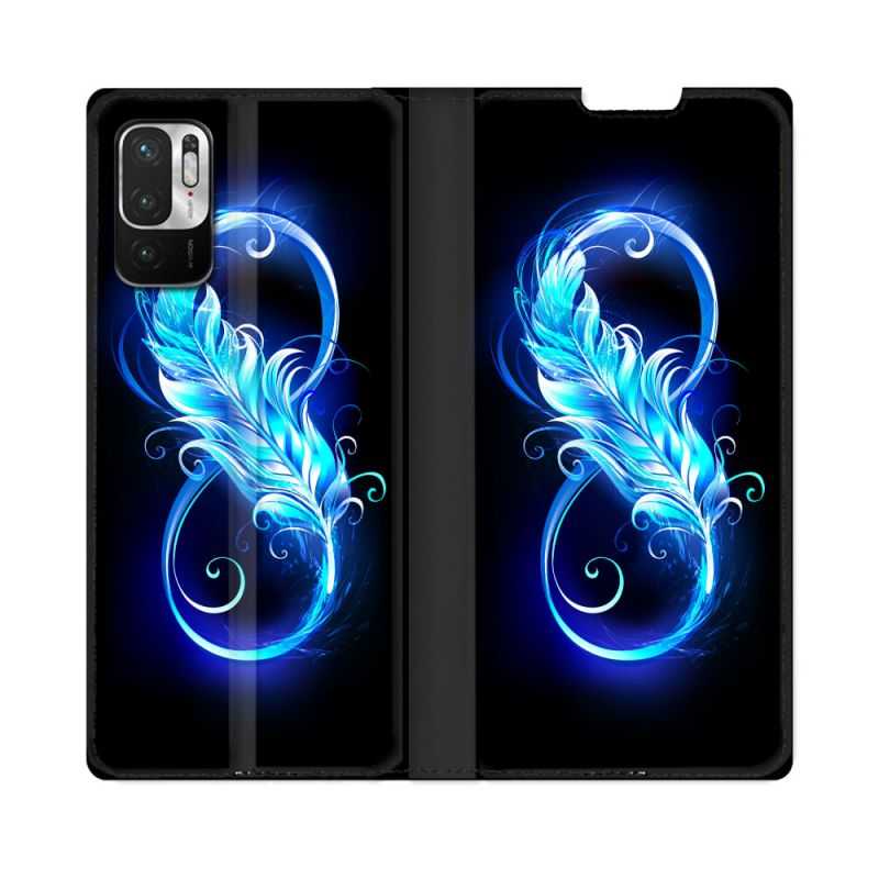 Housse Cuir Portefeuille Pour Redmi Note 10 5G Texture Plume Infini Bleu