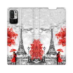Housse Cuir Portefeuille Pour Redmi Note 10 5G Voyage France Paris Rouge