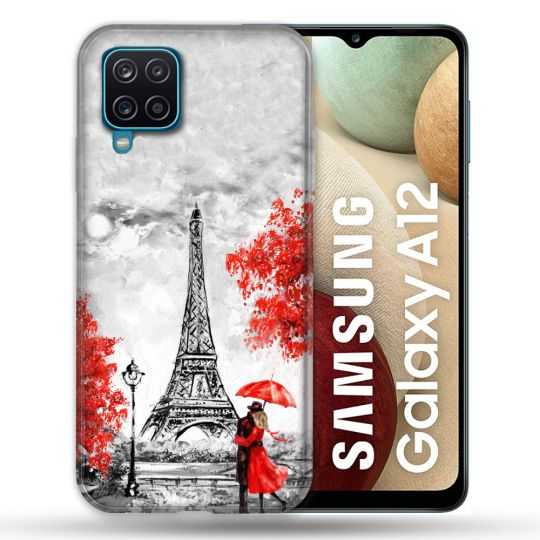 Coque Pour Samsung Galaxy A12 Voyage France Paris Rouge