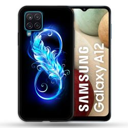 Coque Pour Samsung Galaxy A12 Texture Plume Infini Bleu