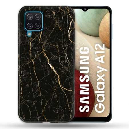 Coque Pour Samsung Galaxy A12 Texture Marbre Noir