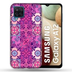 Coque Pour Samsung Galaxy A12 Texture Carreau Ciment Violet