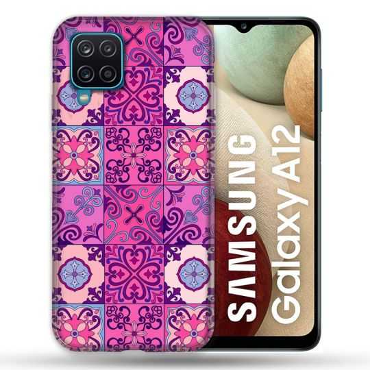 Coque Pour Samsung Galaxy A12 Texture Carreau Ciment Violet