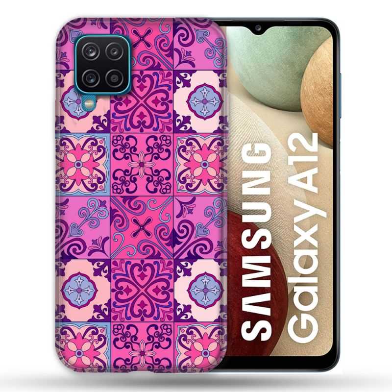 Coque Pour Samsung Galaxy A12 Texture Carreau Ciment Violet
