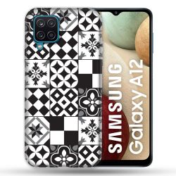 Coque Pour Samsung Galaxy A12 Texture Carreau Ciment Noir