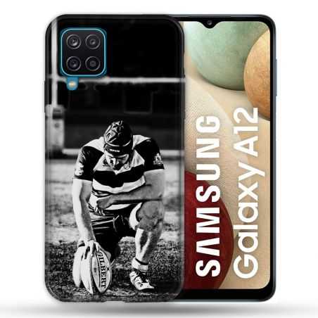 Coque Pour Samsung Galaxy A12 Sport Rugby Noir Blanc