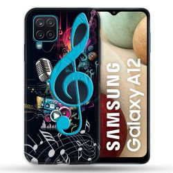 Coque Pour Samsung Galaxy A12 Musique Cle Sol Bleu