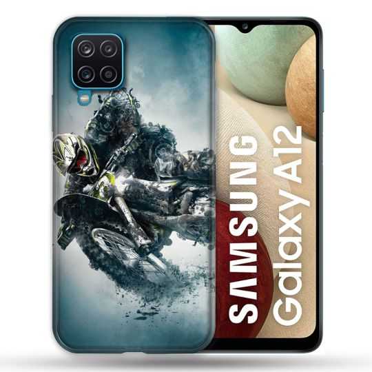 Coque Pour Samsung Galaxy A12 Moto Cross Ombre