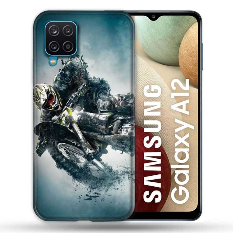 Coque Pour Samsung Galaxy A12 Moto Cross Ombre
