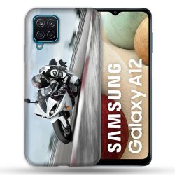 Coque Pour Samsung Galaxy A12 Moto Course GP Blanche