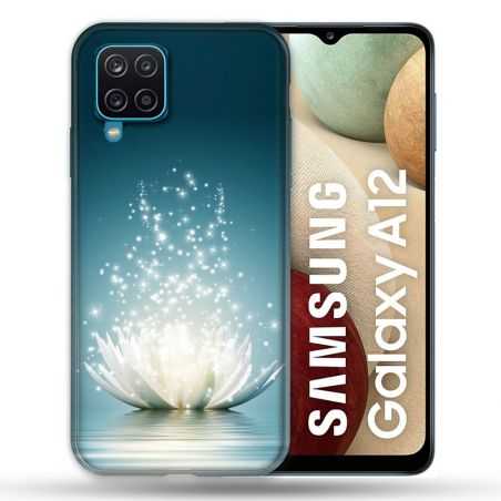 Coque Pour Samsung Galaxy A12 Fleur Lotus Blanc