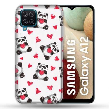 Coque Pour Samsung Galaxy A12 Animal Panda Cœur