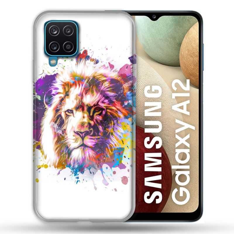 Coque Pour Samsung Galaxy A12 Animal Lion Tag