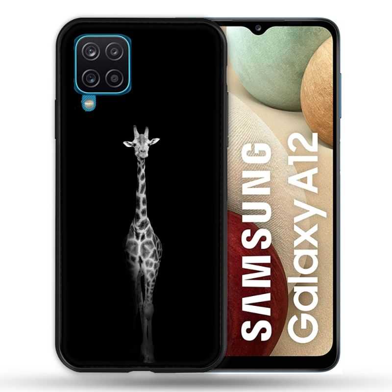 Coque Pour Samsung Galaxy A12 Animal Girafe Noire
