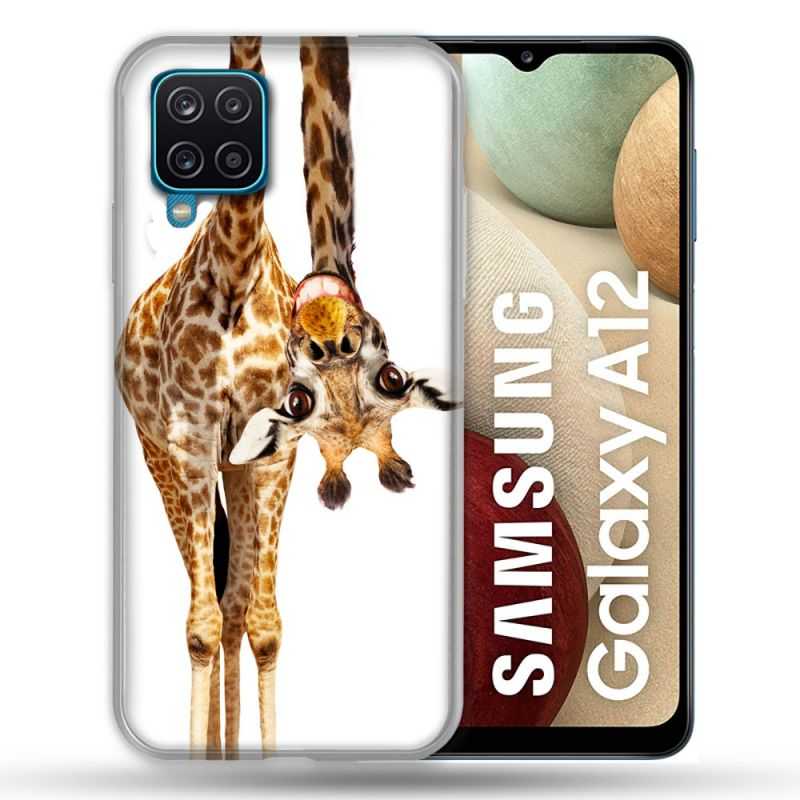 Coque Pour Samsung Galaxy A12 Animal Girafe Blanche