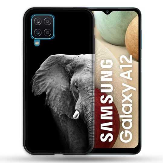 Coque Pour Samsung Galaxy A12 Animal Elephant Noir