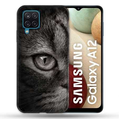 Coque Pour Samsung Galaxy A12 Animal Chat Gris