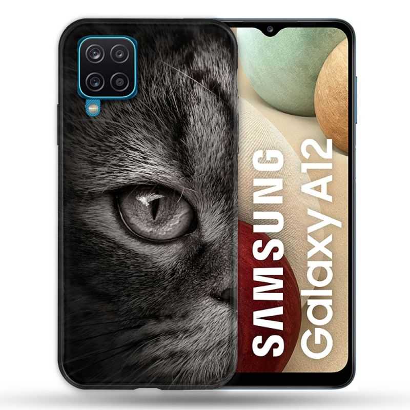 Coque Pour Samsung Galaxy A12 Animal Chat Gris