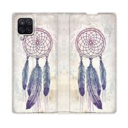 Housse Cuir Portefeuille Pour Samsung Galaxy A12 Zen Attrape Reve Blanc