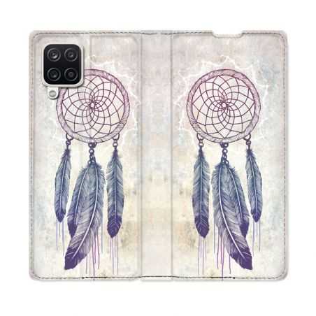 Housse Cuir Portefeuille Pour Samsung Galaxy A12 Zen Attrape Reve Blanc