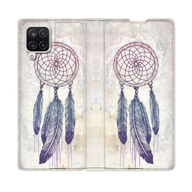 Housse Cuir Portefeuille Pour Samsung Galaxy A12 Zen Attrape Reve Blanc