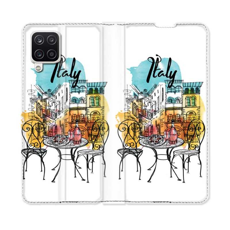 Housse Cuir Portefeuille Pour Samsung Galaxy A12 Voyage Italie Vintage