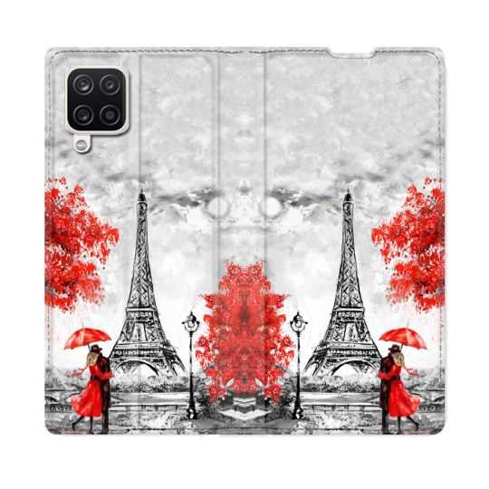Housse Cuir Portefeuille Pour Samsung Galaxy A12 Voyage France Paris Rouge