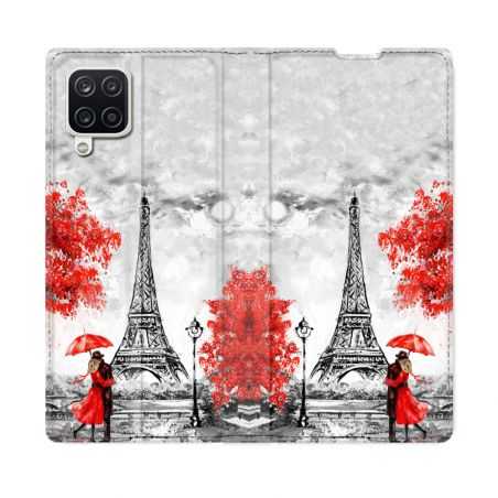 Housse Cuir Portefeuille Pour Samsung Galaxy A12 Voyage France Paris Rouge