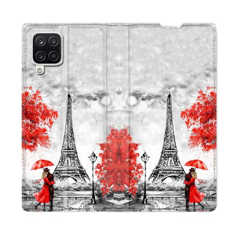 Housse Cuir Portefeuille Pour Samsung Galaxy A12 Voyage France Paris Rouge