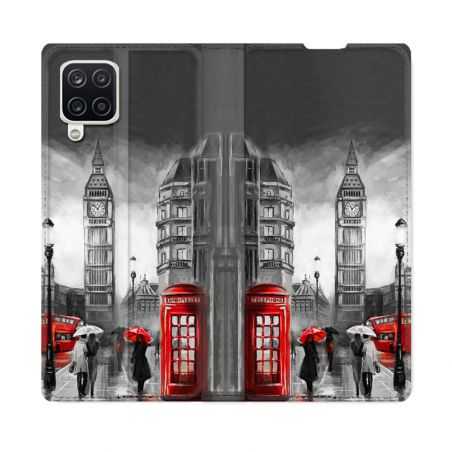 Housse Cuir Portefeuille Pour Samsung Galaxy A12 Voyage Angleterre Londres Vintage
