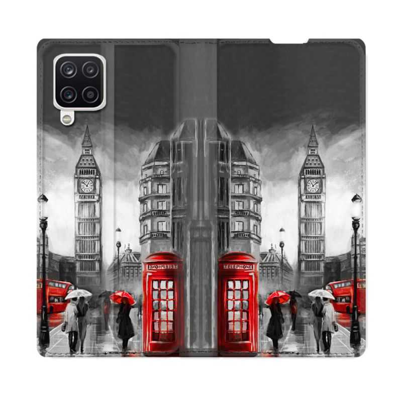 Housse Cuir Portefeuille Pour Samsung Galaxy A12 Voyage Angleterre Londres Vintage