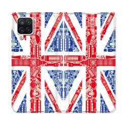 Housse Cuir Portefeuille Pour Samsung Galaxy A12 Voyage Angleterre Blanc