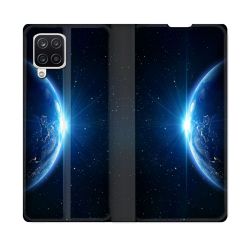 Housse Cuir Portefeuille Pour Samsung Galaxy A12 Univers Planete Terre