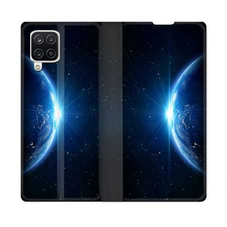 Housse Cuir Portefeuille Pour Samsung Galaxy A12 Univers Planete Terre
