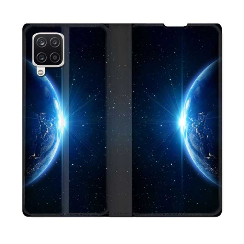 Housse Cuir Portefeuille Pour Samsung Galaxy A12 Univers Planete Terre