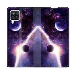 Housse Cuir Portefeuille Pour Samsung Galaxy A12 Univers Planete Stellaire