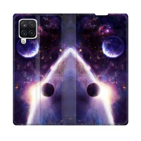 Housse Cuir Portefeuille Pour Samsung Galaxy A12 Univers Planete Stellaire