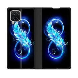Housse Cuir Portefeuille Pour Samsung Galaxy A12 Texture Plume Infini Bleu