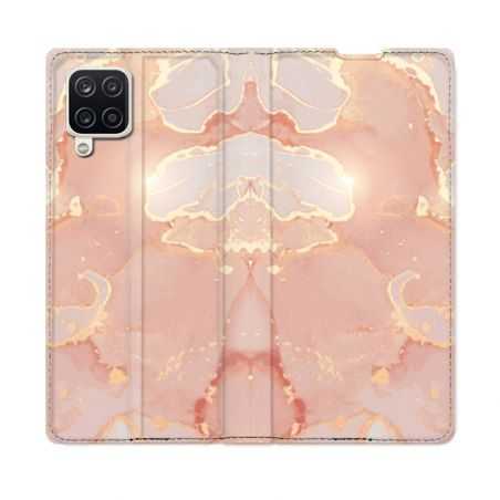 Housse Cuir Portefeuille Pour Samsung Galaxy A12 Texture Marbre Rose