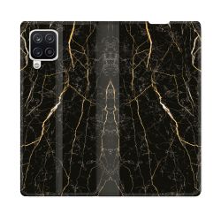 Housse Cuir Portefeuille Pour Samsung Galaxy A12 Texture Marbre Noir