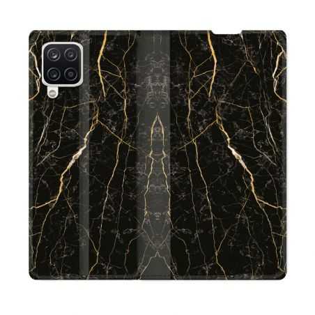 Housse Cuir Portefeuille Pour Samsung Galaxy A12 Texture Marbre Noir