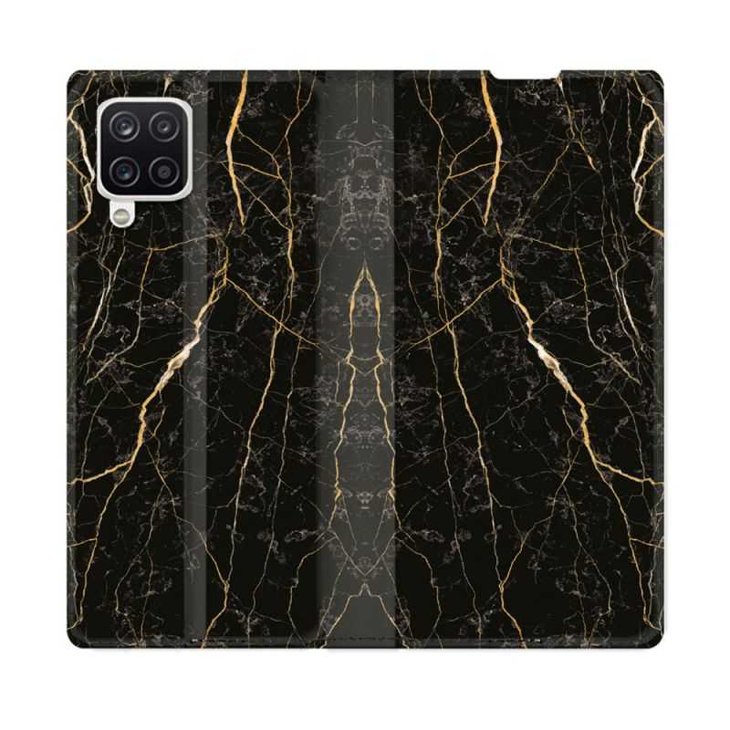 Housse Cuir Portefeuille Pour Samsung Galaxy A12 Texture Marbre Noir