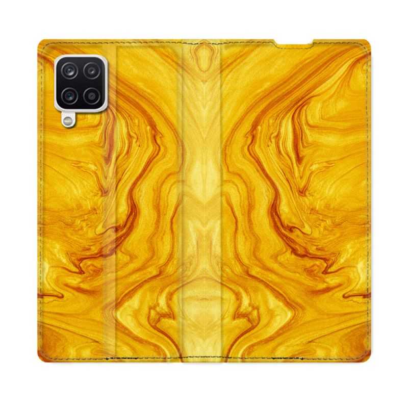 Housse Cuir Portefeuille Pour Samsung Galaxy A12 Texture Marbre Jaune