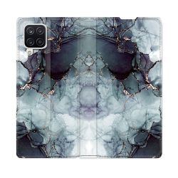 Housse Cuir Portefeuille Pour Samsung Galaxy A12 Texture Marbre Gris