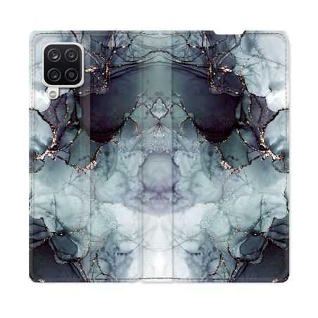 Housse Cuir Portefeuille Pour Samsung Galaxy A12 Texture Marbre Gris