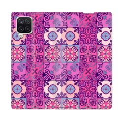 Housse Cuir Portefeuille Pour Samsung Galaxy A12 Texture Carreau Ciment Violet