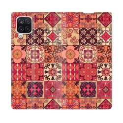 Housse Cuir Portefeuille Pour Samsung Galaxy A12 Texture Carreau Ciment Rouge