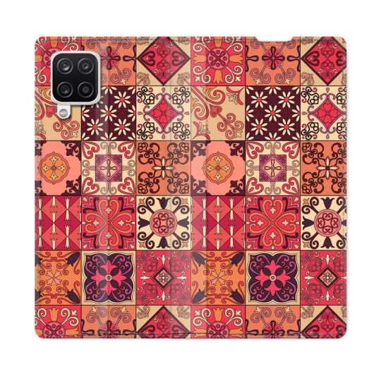 Housse Cuir Portefeuille Pour Samsung Galaxy A12 Texture Carreau Ciment Rouge