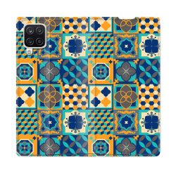 Housse Cuir Portefeuille Pour Samsung Galaxy A12 Texture Carreau Ciment Orange