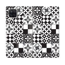 Housse Cuir Portefeuille Pour Samsung Galaxy A12 Texture Carreau Ciment Noir